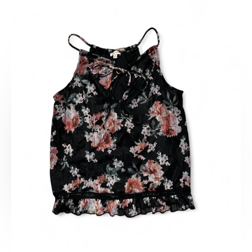 Lily White Chic Floral Women's Blouse in Black and Pink Size Medium Spring
